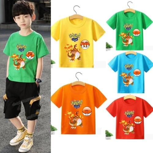 Pokemon T-shirt for Boys Fashion Kids Clothes Pikachu Charizard Anime Figure Clothing Summer Cotton Short Tops Aesthetic Gifts