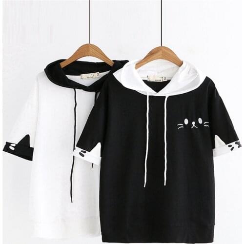 Tee shirt femme harajuku anime T-shirts kawaii tops cat crop top women short sleeve shirts for summer T-shirt camisetas de mujer