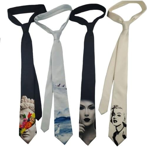 Free Shipping New Male Mens Original design Personality Printing Monroe Crane Trend Decoration Wild Characters Black Shirt Tie