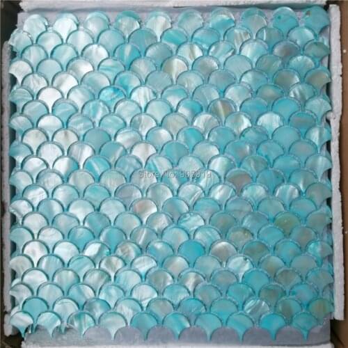 Blue freshwater shell mother of pearl mosaic tile for bathroom decoration wall tile 2 square meters/lot fan pattern