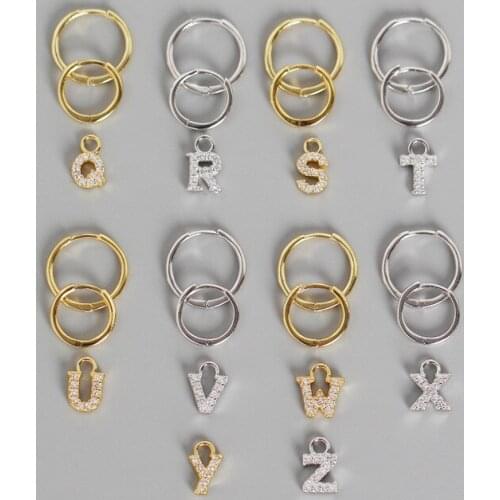 Hot Sale S925 Silver Color Earrings 26 English Alphabet Earrings Inlaid With Zircon Wild Temperament Ladies Fashion Jewelry