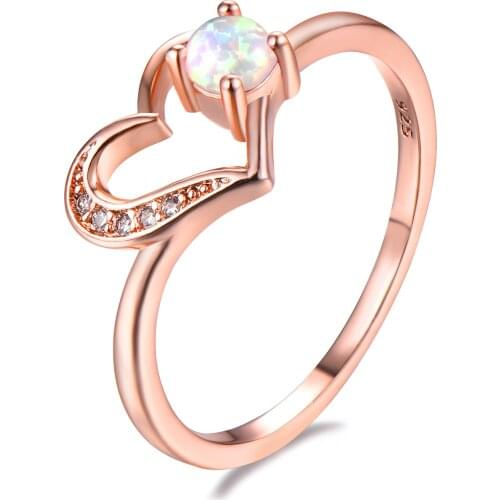 Hainon Fashion Heart Rainbow Opal Ring Fashion White CZ Wedding Jewelry Rose Gold/Silver Color Filled Engagement Promise Rings