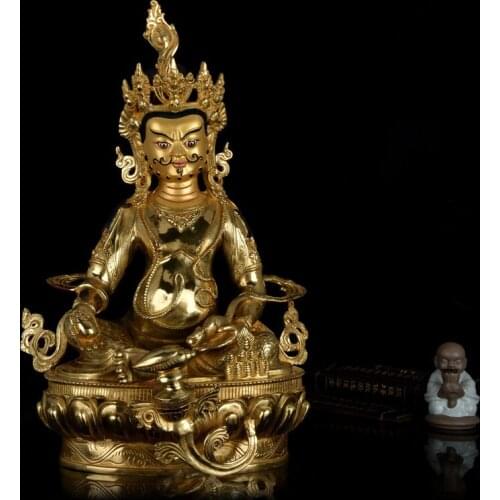 GOOD 48 cm # HOME hall efficacious Protection Talisman Huge gold-plated gilt Yellow Jambhala God of money buddha statue