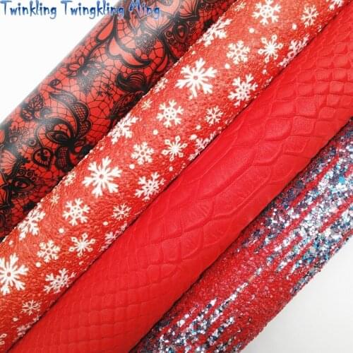 Snowflake Printed Glitter leather, Lace Synthetic Leather Faux Fabric Sheet For Bow 21x29CM Twinkling Ming KM325