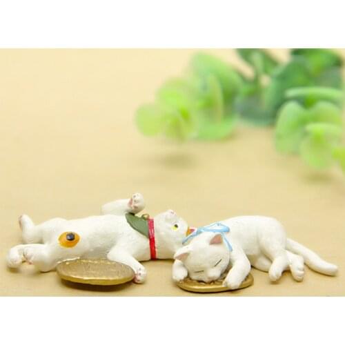 2PCS Cute Sleeping Lucky Cat PVC Mini Figure Toys Lovely Money Cat Colllectible Desktop Decoration Models Dolls Gift for Girls
