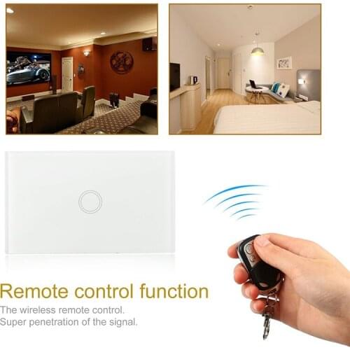 KEBIDUMEI Switch Remote Control Switch Light Switch Crystal Glass Panel 110V Wireless Home Wall Buttons Touch Switch 1 Gang 1Way