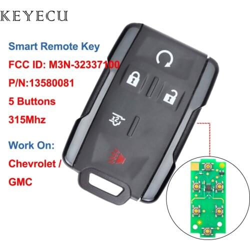 Keyecu Remote Car Key Fob 5 Buttons 315MHz for Chevrolet Tahoe Suburban for GMC Yukon 2015 2016 2017 2018 2019 2020 M3N-32337100