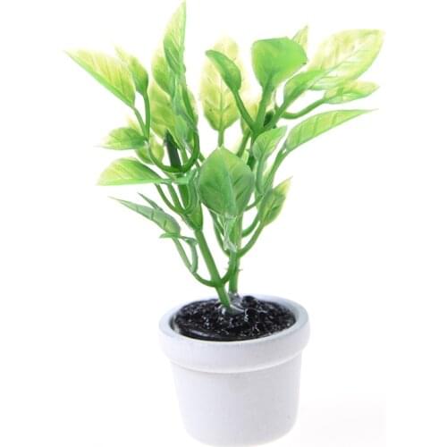 Creative gift 1/12 Green Plant in white pot Dollhouse Miniature Garden Accessory