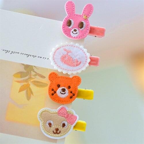 8pcs/Lot Cute Embroidered Bear Bunny Hairpin Hair Clips For Girls Hair Accessories Barette Fashion Bow Bear Hairpin Headdress