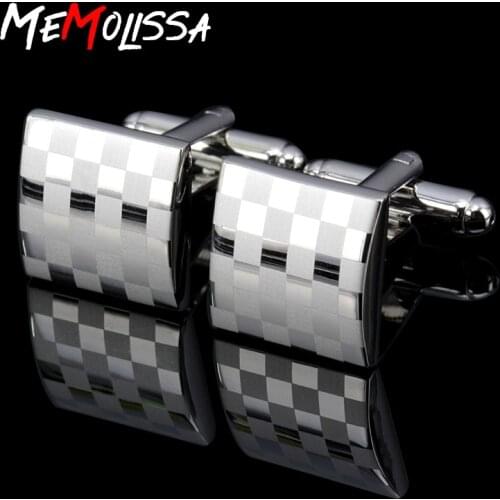 MeMolissa 3 pairs Silver CuffLinks for mens Vintage Mens Wedding/Party/Business Gift Classical Grid Cuff Links Men Jewelry