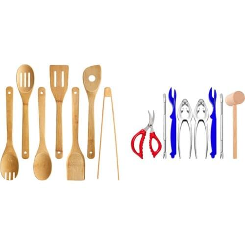 7 Pcs Bamboo Utensil Set & 8 Pcs Seafood Tools Set