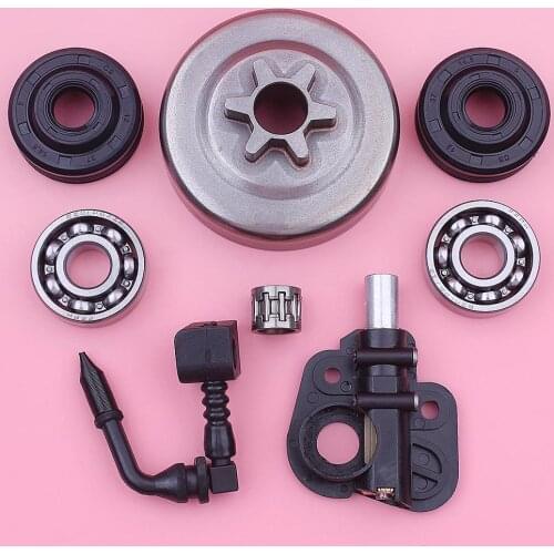 3/8'' 6T Clutch Drum Needle Bearing Kit For Partner 350 351 352 370 371 390 Chainsaw 530047061, 503932301 w Oil Seal Pump Pickup