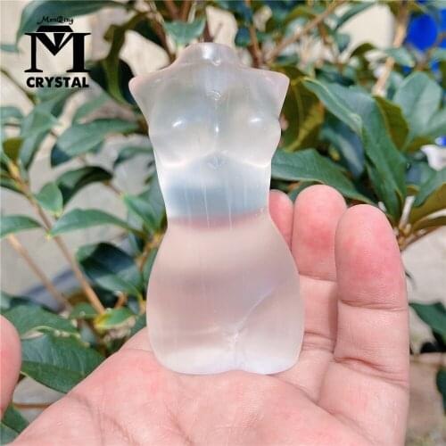 Natural Clear Gypsum Stone Hand Carved Ornaments Female Nude Models Plaster Gemstone Healing Quartz For Home Decoration Gift