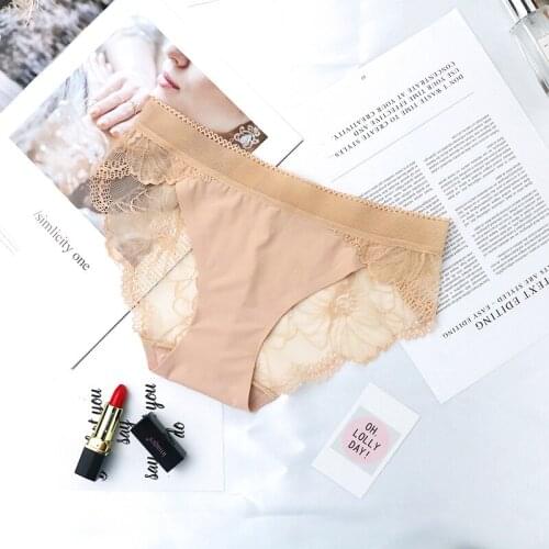 New Fashion Plus Size Lace Sexy Soft Cotton Ladies Briefs Wire Free Ice Silk One piece Seamless Underwear Girl XL Size Panties