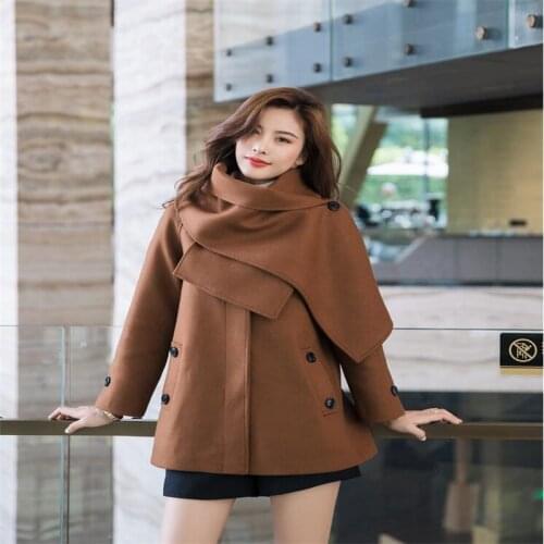 Single-breasted short woolen coat women shawl тренч женский winter 2021 new loose black red brown куртка женская весна