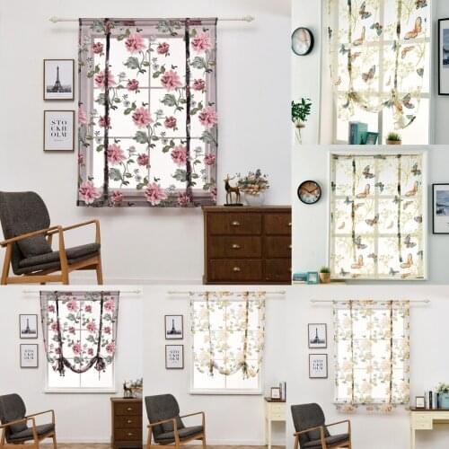 Kitchen Window Short Roman Blinds Curtains Panel Window Sheer Voile Valance for Home Living Room Kitchen Cafe Shop Decor
