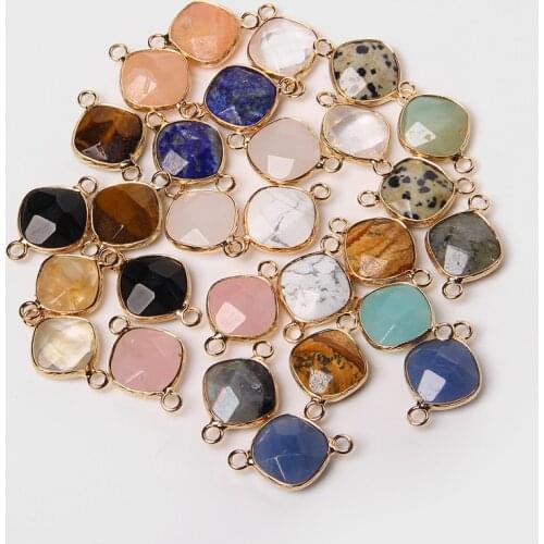 14MM Natural Stone Connector Pendant Agated Quartzs Golden Plated Pendant For Jewelry Making Necklace Accessories Gift For Women