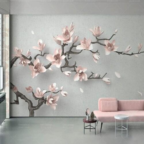 Custom Photo Wallpaper 3D Stereo Pink Magnolia Flower Branches Murals Living Room TV Sofa Bedroom Home Decor Wall Painting 3 D