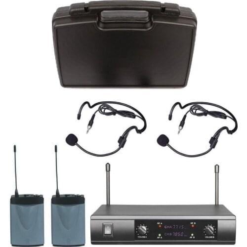 Bolymic Professional UHF Wireless Dual Headset Headworn Microphone w Carry Case