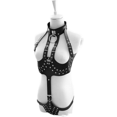 Adjustable Leather Erotic Accessories Set with Lock Cincher Underbust Corset for Couple Flirt Fetish Bdsm Bondage Sexy Costumes