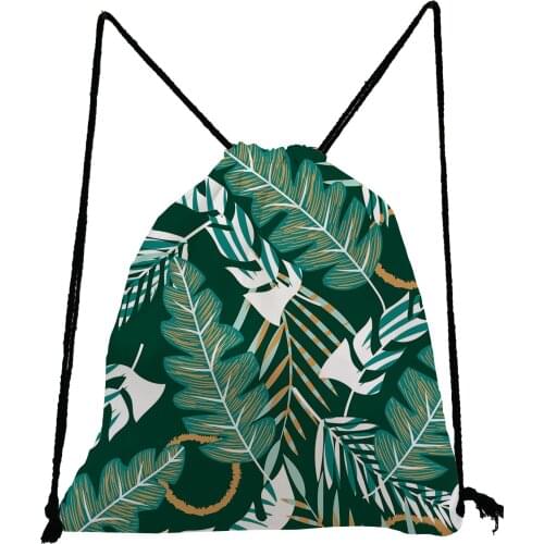Green Leaf Printed Backpack Summer Casual Drawstring Bags Refreshing Shoe Bag for School High Capacity Storage Bag Eco Book Bag