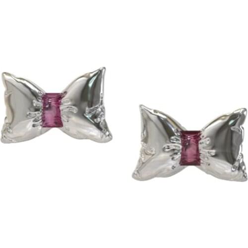 Girly Fresh Series Bow Earrings Inlaid Amethyst Pendientes Trend Piercing Jewelry