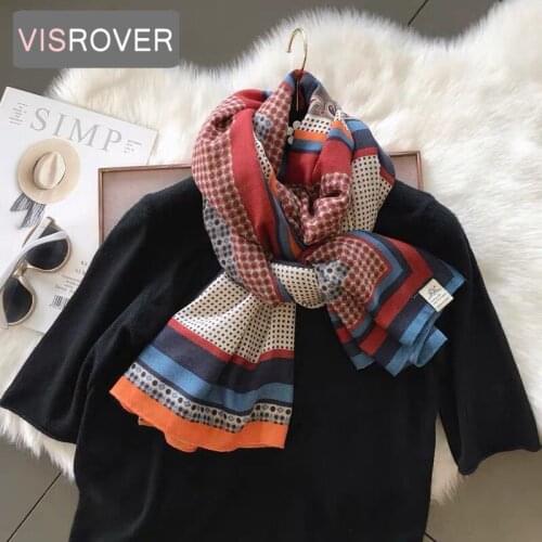 VISROVER 2021 fashion summer geometric printing viscose scarf woman Wraps and Shawls Spring Beach Neck Pashmina Muslim Hijab
