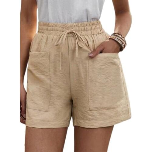 Women Solid Cotton Sport Casual High Waist Pockets Solid Color Elastic Waist Loose Shorts Bottoms for Summer High Waist Shorts