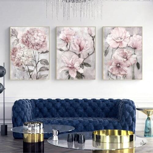 Modern Flower Wall Art Canvas Painting Pink Floral Posters Print for Nordic Bathroom Living Room Cuadros Home Wall Decoration
