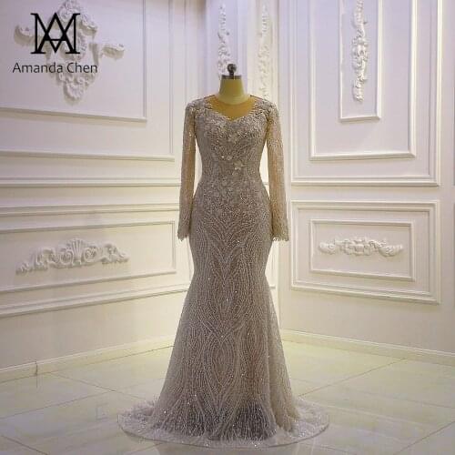 Afrian Bride Design Full Sleeve Lace Sparkle Mermaid Wedding Dress