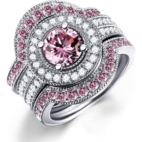 Sparkling Shining Two Tone Round Cubic Zirconia Inlaid Silve Ring Bridal Wedding Jewelry Gift