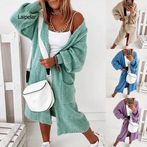 Sweater Knit Cardigan Women Loose Cashmere Wool Fall Winter Thick Warm Soft Oversized Women Pockets Long Winter Sweater