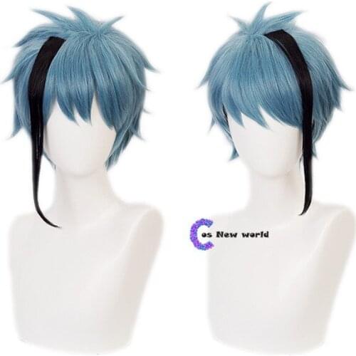 Twisted Wonderland Short Blue Cosplay Wig Floyd Leech Jade Leech Costume Wig Men Halloween Carnival Wig Fashion Free Wig Cap