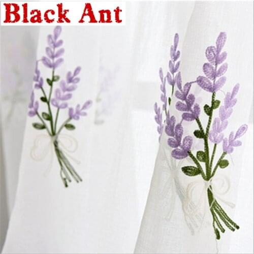 Embroidery Lavender Tulle Curtain For Living Room Window Screen Floral Voile Sheer Fabric Bay Window Blinds Korean X-WP258#20
