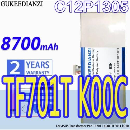 High Capacity GUKEEDIANZI Battery C12P1305 8700mAh For ASUS Transformer Pad TF701T K00C TF501T k010