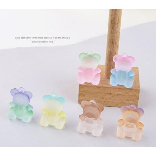 6pcs ins cute jelly gradient color bear Earrings for Women Girls Fashion resin animal pendant DIY hair jewelry earring material