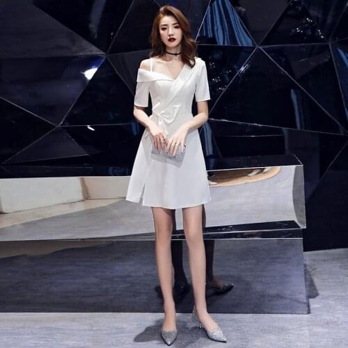 Bridesmaids Dresses Vintage Short V-Neck Bow A-Line Jersey Knee-Length Luxury White Elegant Fahion Women Wedding Party Gown E688