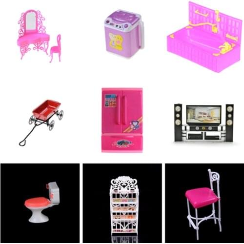 1x Fridge Mini Washing Machine Fan Bed for Doll Accessories Kelly Pretend Toys for Girls Doll Toy Accessories Play House