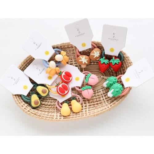 2PCS Cute Fruits Vegetables Kids Elastic Hair Bands Children Ropes Cartoon Girls Accessories Baby Headdress Princess Headwear
