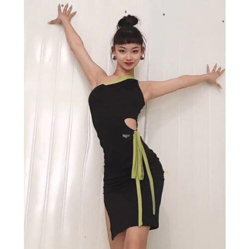 2020 Latin Dance Dress Woman Oblique shoulder Practice Performance Dance Wear Dress Latin Dance Competition Dresses DQS5208