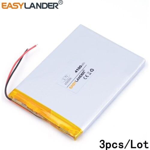 3pcs /Lot 656596 4100mAH 3.7v lithium Li ion polymer rechargeable battery Naptop e-book video game IPAQ MID cell phone speaker