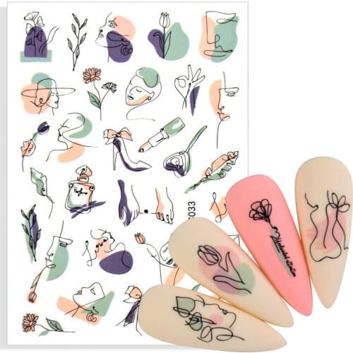 3D Nail Stickers Flower Graffiti Abstract Sexy Woman Face Design Adhesive Nail Art Decor Foil Slider Manicure Stickers For Nails
