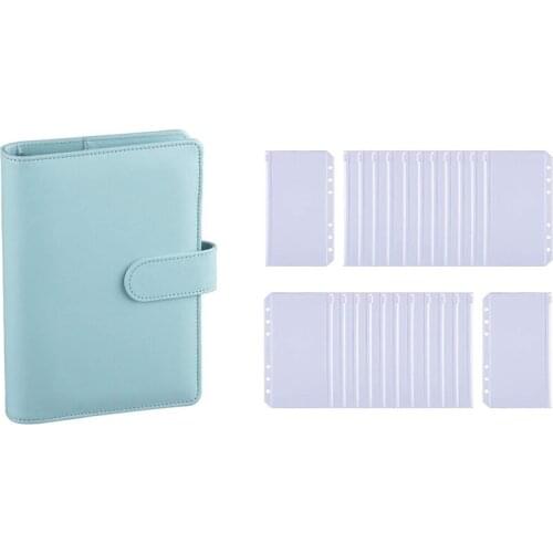 A6 PU Leather Notebook Binder (Mint Blue) Bundle 24 Pieces A6 Pockets