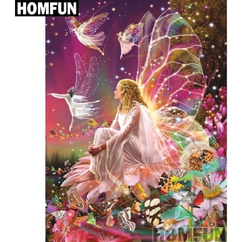 HOMFUN Full Square/Round Drill 5D DIY Diamond Painting "butterfly fairy" 3D Embroidery Cross Stitch 5D Home Decor A00926
