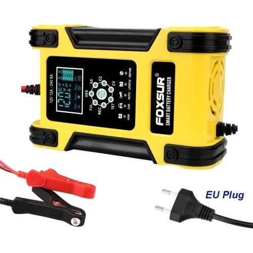 Car Smart Battery Charger Test EU Plug 100-240V Input 12V 24V Output for Lead-acid Lithium Iron Batteries Motorcycle Accessories