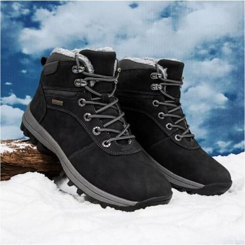 OCQBI Brand Autumn Winter Warm Fur Classic Snow Boots Male Motorcycle Boots Men Warm Ankle High Top Mens Boots