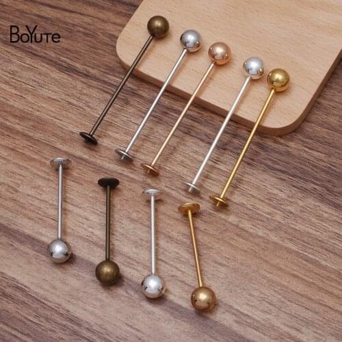 BoYuTe (10 Sets/Lot) 57MM 77MM Length Metal Brass Brooch Pins with 11MM Solid Beads Diy Handmade Jewelry Accessories