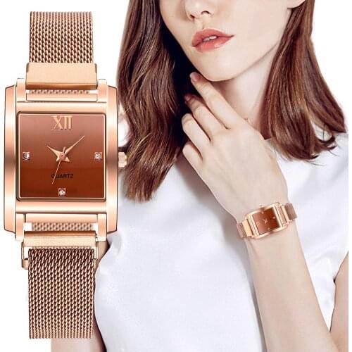 New Womens Watches Fashion Rhinestone Square Magnetic Wrist Watch Luxury Ladies Bracelet Reloj Mujer Clock Relogio Feminino