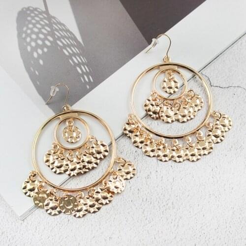 Scales hollow round ring tassel earrings personality woman as a gift to send lover friends female romantic party holiday wear