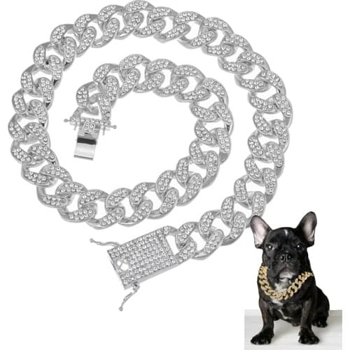 CZ Rhinestone Dog Chain Collar And Leash Super Strong Dog Metal Collar Choke Silver Gold Pet Lead Rope For Party Show